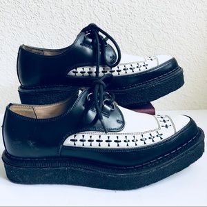 Men’s Black White Lace Up wingtip Platform Shoes